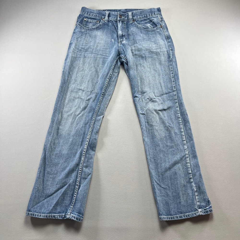 Flypaper Bootcut Jeans Mens 32x32 Blue Whisker Denim Cotton Medium Wash Zip Fly